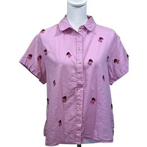 Maeve Pink Fruit Surf Shirt, Embroidered, Medium, whimsical, playful, charming
